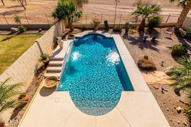 view of swimming pool with a fenced backyard and a fenced in pool