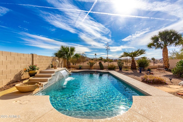 view of pool with a fenced backyard and a fenced in pool