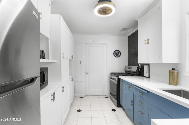 kitchen with white cabinetry and stainless steel appliances