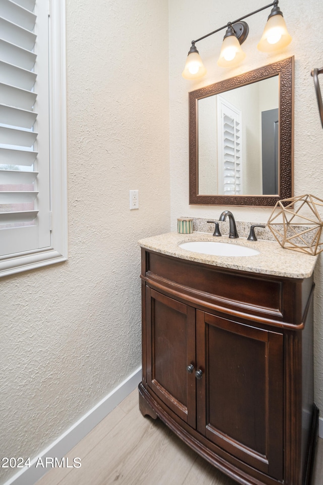 bathroom with wood-type flooring and vanity