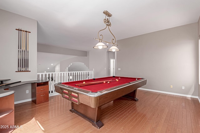 rec room featuring baseboards, pool table, and light wood-type flooring