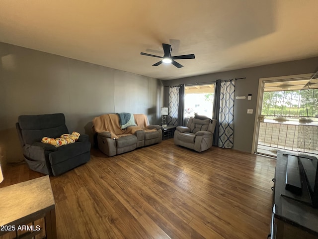 2564 Mockingbird Dr, Sierra Vista, AZ 85635 - living room featuring dark wood-style flooring and ceiling fan