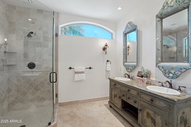 1330 N 40th St Unit 1, Mesa, AZ 85205 - bathroom with double vanity, a stall shower, and recessed lighting