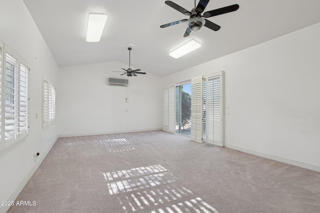 1330 N 40th St Unit 1, Mesa, AZ 85205 - empty room featuring a ceiling fan, carpet floors, lofted ceiling, and a wall mounted AC