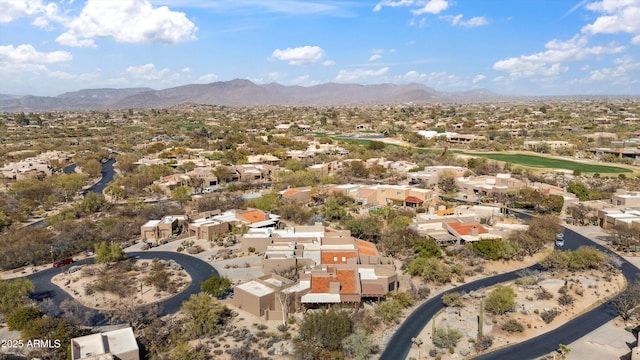 drone / aerial view with a residential view and a mountain view