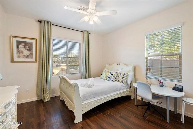 4032 S Santa Rita Pl, Chandler, AZ 85249 - bedroom featuring dark wood-style floors, baseboards, and a ceiling fan