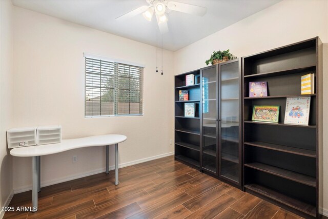 4032 S Santa Rita Pl, Chandler, AZ 85249 - office featuring dark wood-style flooring, ceiling fan, and baseboards