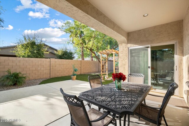 4032 S Santa Rita Pl, Chandler, AZ 85249 - fenced backyard with a patio, a pergola, and outdoor dining space