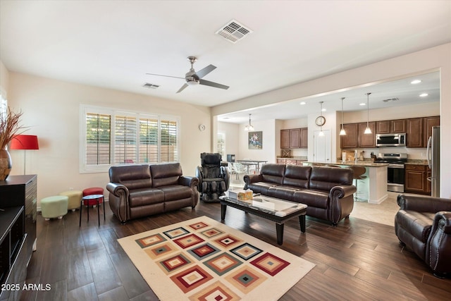 4032 S Santa Rita Pl, Chandler, AZ 85249 - living room featuring a ceiling fan, hardwood / wood-style floors, and recessed lighting
