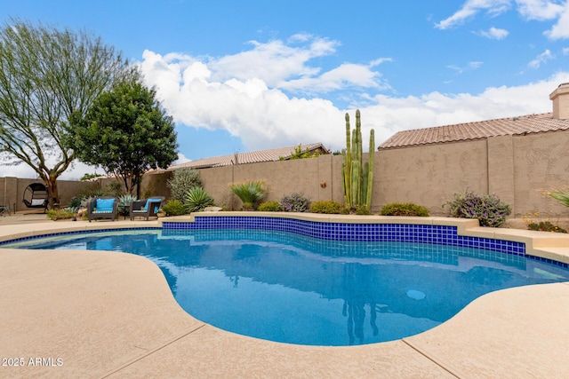 view of swimming pool with a patio area