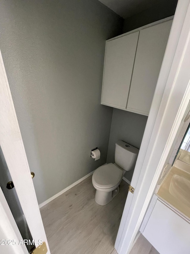 bathroom with wood-type flooring, sink, and toilet