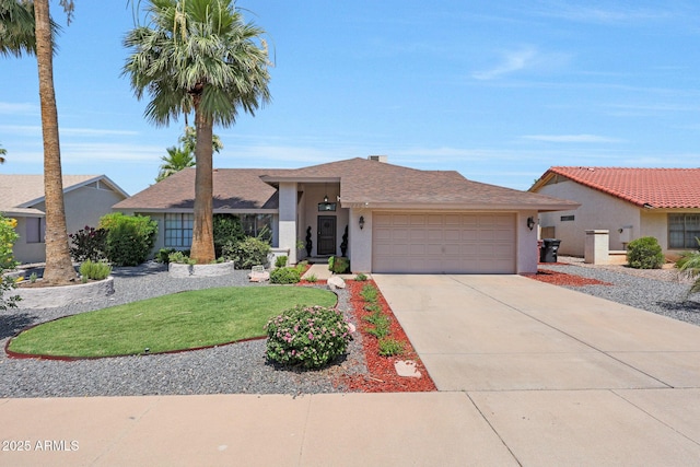 11446 N 109th St, Scottsdale, AZ 85259 - ranch-style house with an attached garage, stucco siding, concrete driveway, and a front yard
