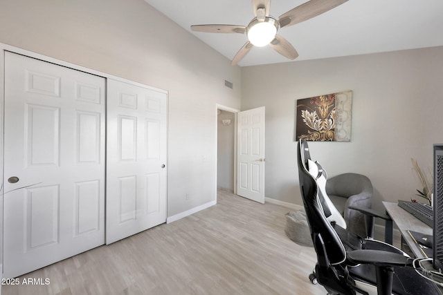 11446 N 109th St, Scottsdale, AZ 85259 - office with ceiling fan, light wood finished floors, and high vaulted ceiling