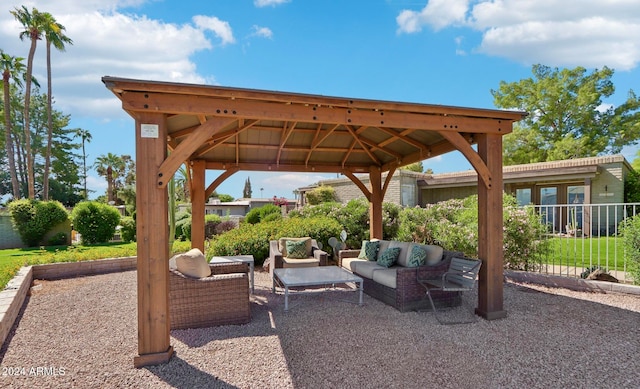 view of patio / terrace with a gazebo and outdoor lounge area