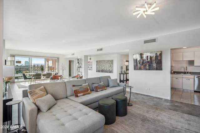 living room with sink