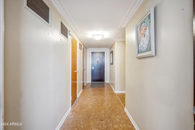 hallway with crown molding