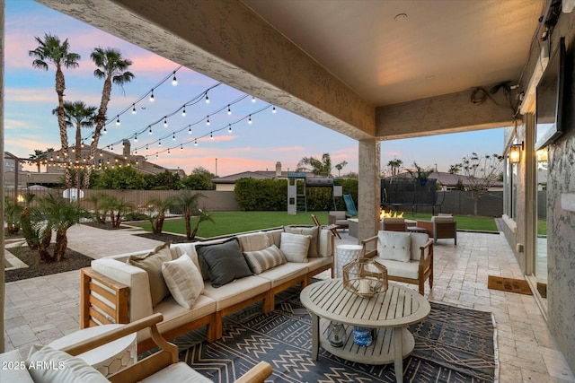 view of patio / terrace featuring a trampoline and an outdoor hangout area