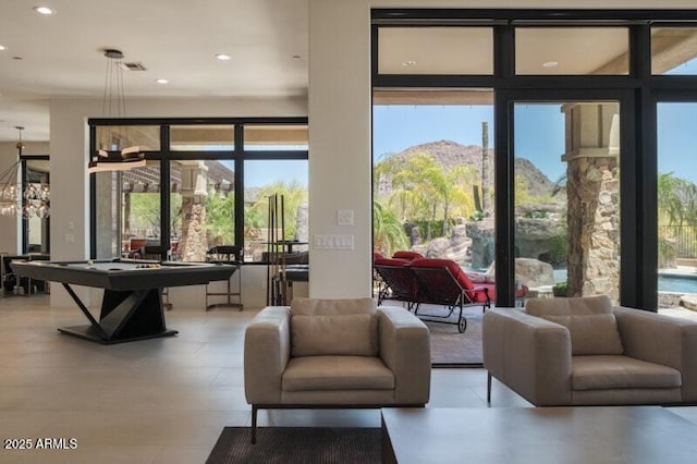 26285 N 89th St, Scottsdale, AZ 85255 - living area featuring plenty of natural light, recessed lighting, a mountain view, and a chandelier