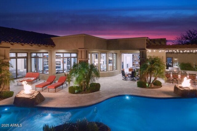 26285 N 89th St, Scottsdale, AZ 85255 - outdoor pool featuring a patio area and an outdoor fire pit
