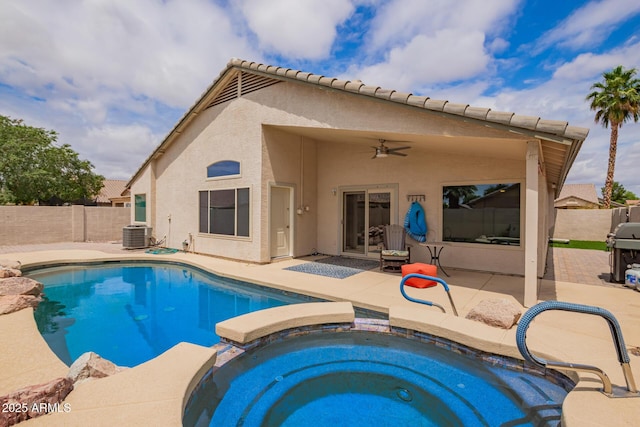 10001 W Potter Dr, Peoria, AZ 85382 - view of swimming pool with a patio, a fenced backyard, a pool with connected hot tub, and ceiling fan