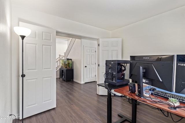 office area featuring dark hardwood / wood-style floors