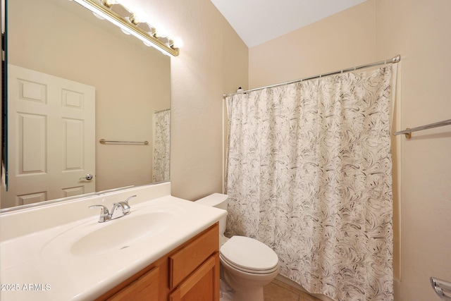 16600 N Thompson Peak Pkwy Unit 2006, Scottsdale, AZ 85260 - bathroom featuring toilet, vanity, tile patterned floors, and a shower with curtain