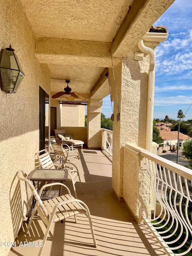 balcony with ceiling fan