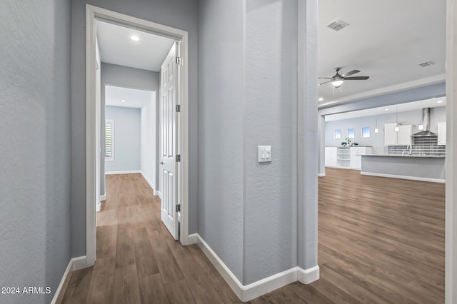 corridor featuring dark hardwood / wood-style floors