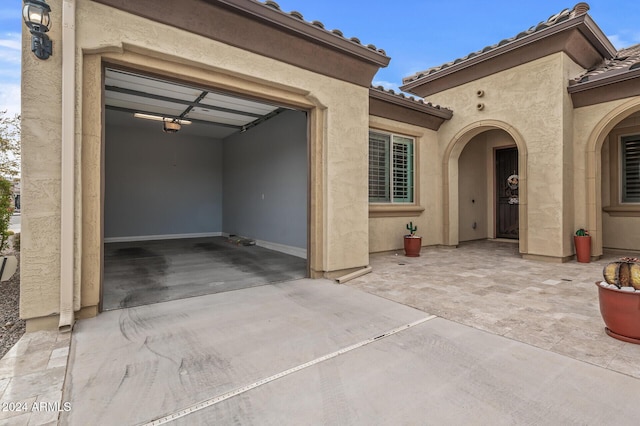 exterior space with a garage