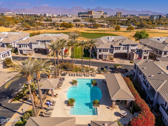 bird's eye view with a mountain view