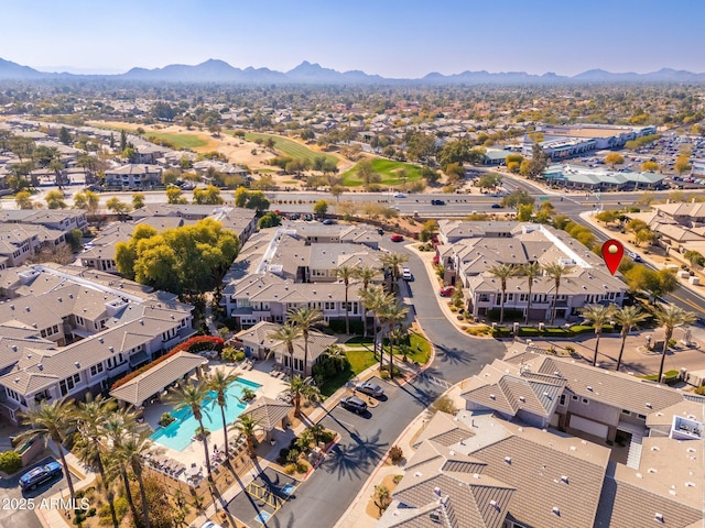 drone / aerial view featuring a mountain view