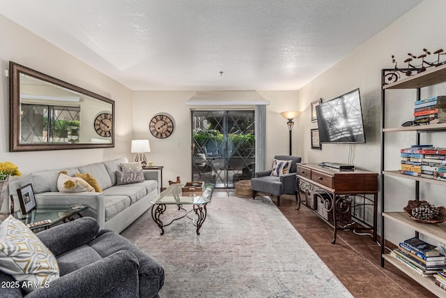 7777 E Main St Unit 143, Scottsdale, AZ 85251 - living area featuring dark wood-style flooring and a textured ceiling