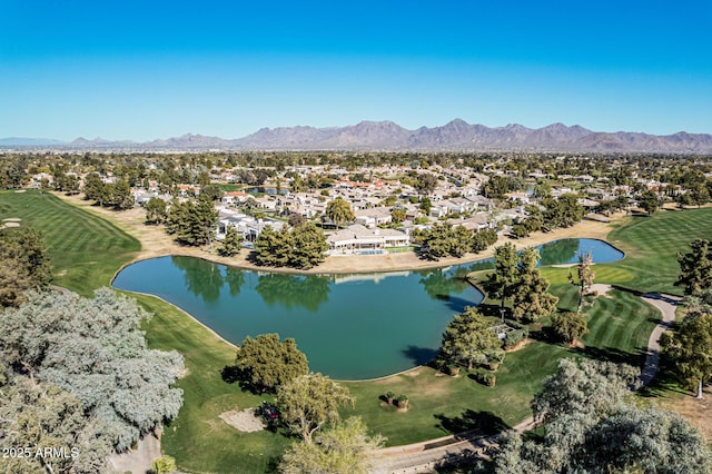 aerial view with a water and mountain view