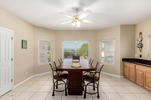 2075 W Silverlode Dr, Wickenburg, AZ 85390 - dining space with a ceiling fan, light tile patterned floors, and baseboards