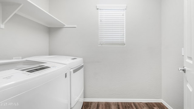 2668 N 73rd Gln, Phoenix, AZ 85035 - laundry room with separate washer and dryer, dark wood-style flooring, and baseboards