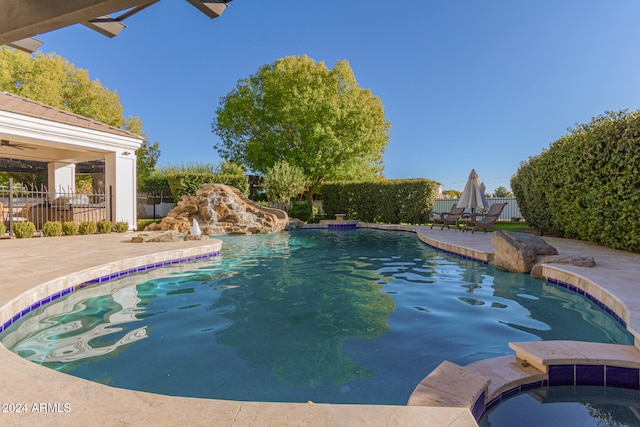 view of swimming pool featuring a patio