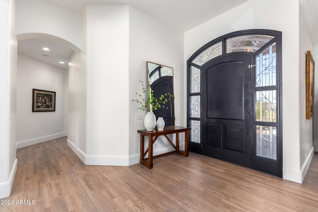 entrance foyer with light wood-type flooring