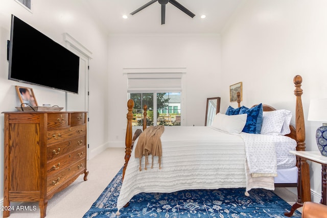 bedroom featuring carpet flooring and ceiling fan