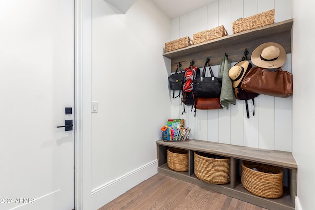 mudroom featuring wood-type flooring