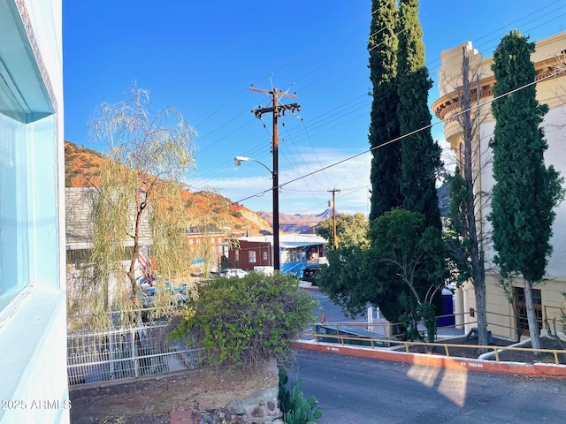 exterior space featuring a mountain view