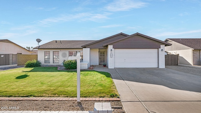 single story home with a garage and a front yard