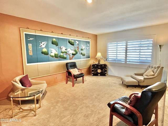 sitting room with carpet flooring