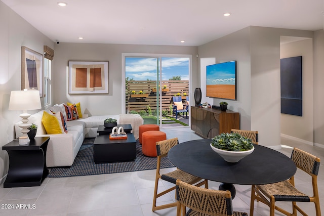 living room with light tile patterned flooring