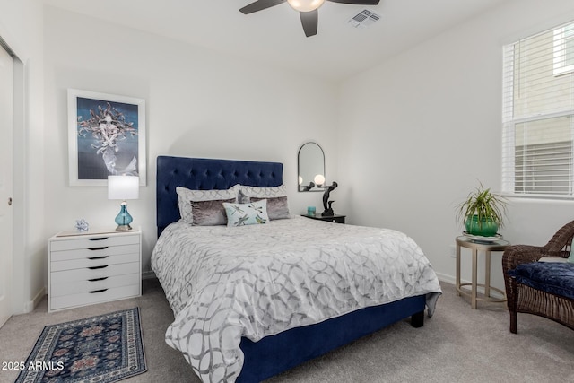 bedroom featuring carpet flooring and ceiling fan