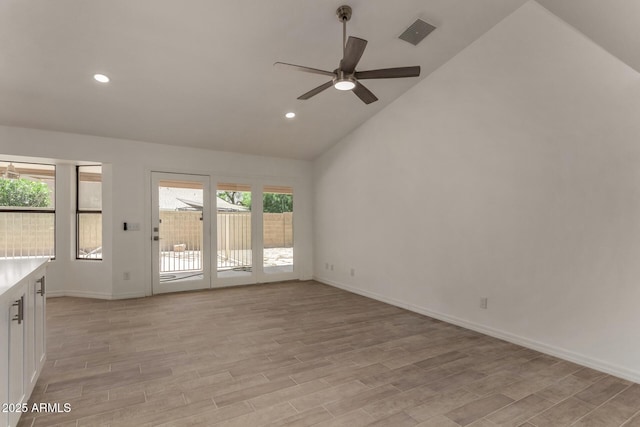 723 E Piute Ave, Phoenix, AZ 85024 - unfurnished living room with vaulted ceiling, light wood finished floors, ceiling fan, and recessed lighting