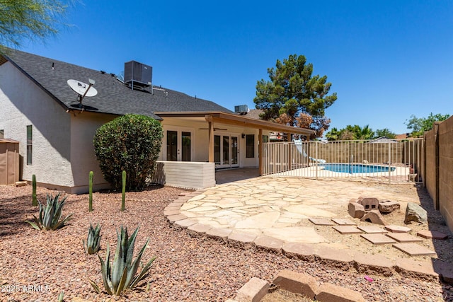 723 E Piute Ave, Phoenix, AZ 85024 - rear view of property with french doors, a fenced backyard, a patio area, ceiling fan, and stucco siding