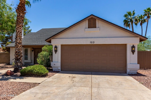723 E Piute Ave, Phoenix, AZ 85024 - view of front of property with an attached garage, driveway, roof with shingles, and stucco siding