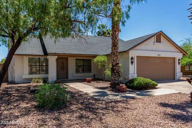 723 E Piute Ave, Phoenix, AZ 85024 - ranch-style house with a shingled roof, a garage, and concrete driveway