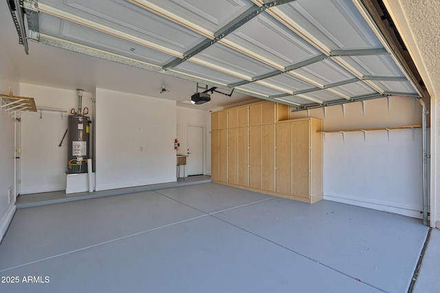 garage with a garage door opener and gas water heater