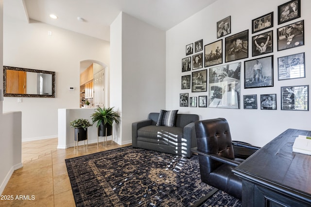 view of tiled home office